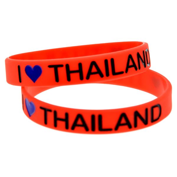 100 pièces j'aime la thaïlande Bracelet en caoutchouc de Silicone décoration Logo rouge taille adulte parfait à utiliser dans n'importe quel cadeau d'avantages