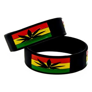 50 stks Jamaica Blad een inch breed siliconen armband decoratie logo volwassen grootte zwart voor promotionele geschenk