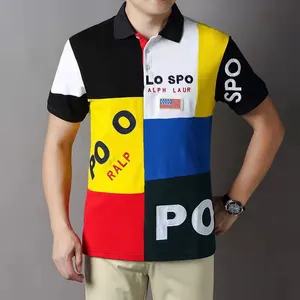 Polos à manches courtes en gros pour hommes, T-shirt en coton contrasté à sept couleurs, mode européenne et américaine, S-5XL