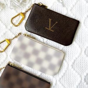 Porte-cartes pour femmes petits portefeuilles zippés clés clés à bandoulière Brown Flower Poke Keychain Genue en cuir de luxe Générat de luxe Menteur portefeu