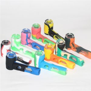 Bangs en silicone en gros Pipes à fumer avec des bols bong en verre dab rigs pipes à main colorées