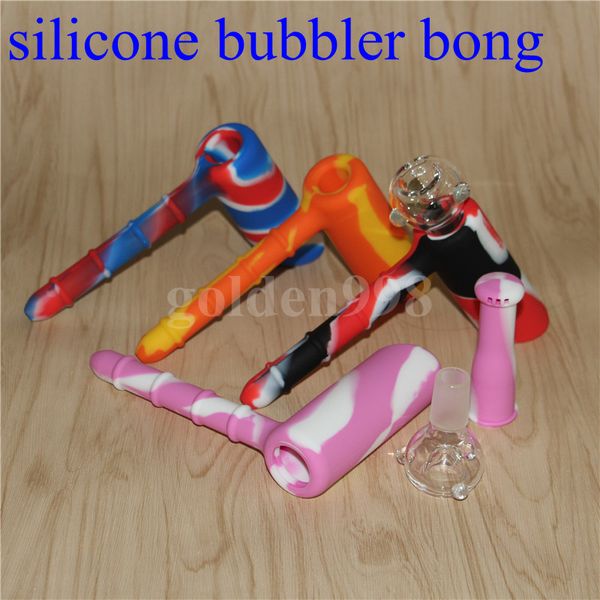 narguilés en gros silicone marteau barboteur bong percolateur Bongs Pipe À Eau Dab Rig Plates-formes Pétrolières crâne Tuyaux En Verre