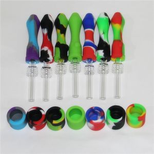 wholesale Narguilés Silicone Nectar Avec TitaniumQuartz Conseils 10mm Mini Dab Tuyaux De Paille Fumer Dabber Outil Pour Verre Eau Bongs Rigs