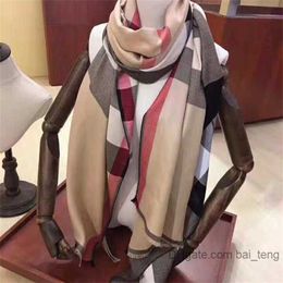 Gros foulard en soie designer coton longues écharpes 2022 mode luxe châles cou hiver laine foulards femmes wraps rayé Plaid imprimé baiteng