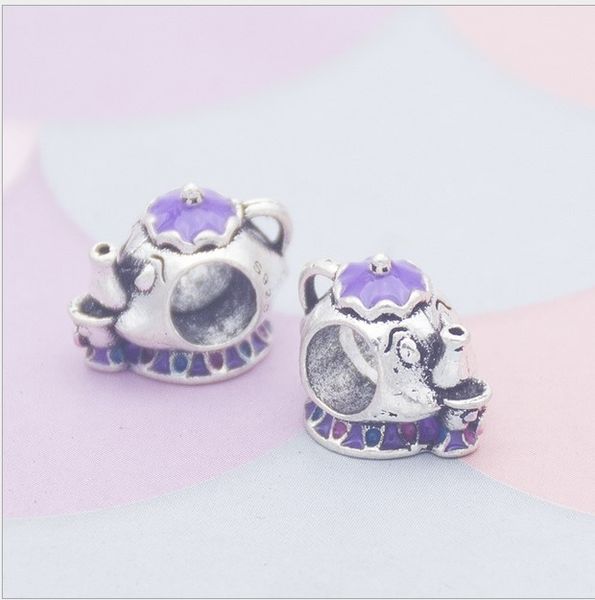 Venta al por mayor de cuentas de plata 30 Uds. Disny Mrs. Potts Chip abalorios europeos aptos para Pandora pulsera de cadena de serpiente collar joyería de moda DIY