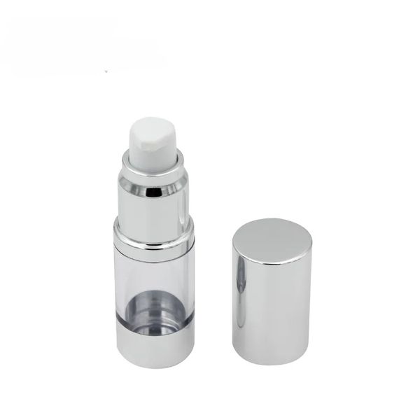 wholesale Botella sin aire cosmética vacía de plata 15 ml 30 ml 50 ml Botellas de bomba de plástico recargables portátiles para esencia de loción líquida de calidad superior