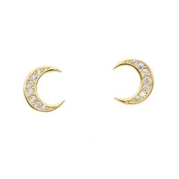 Groothandel- zilveren Moon Stud Earring verharde Clear Cubic Zirconia CZ Steen Mooie Zoete Kleine Toenemende Maan Stud voor Meisje