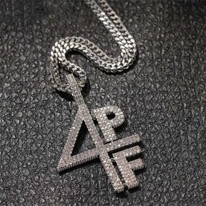 Vente en gros - Collier pendentif 4PF plaqué argent Iced Out Lab Diamond Lettre Numéro DJ Rapper Street Style Chaîne colliers