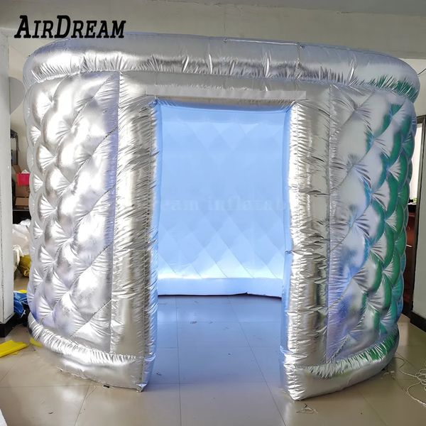 Modèle de diamant blanc en vente en gros, photo de tente photo gonflable ovale, enceinte de tente photobooth avec souffleur d'air intérieur et lumière LED 001