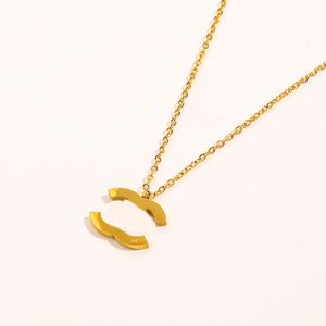 Groothandel Eenvoudige Designer 18K Vergulde Hanger Kettingen Beroemde Merk Dubbele Letter Roestvrij Staal Stalen Zegel Ketting Liefhebbers Partij Sieraden Acce