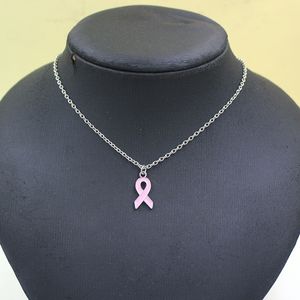 Groothandel Eenvoudige Hanger Ketting Borstkanker Awareness Sieraden Geel Lint Roze Lint Kettingen Voor Vrouwen