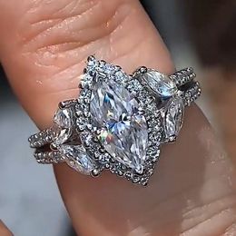 Tamaño al por mayor 6-10 Fashion Bang Ring Marquise Cut Diamond Real S925 Sterling Silver Wedding Engegement Rings Anniversary Band Jewelry Avlso