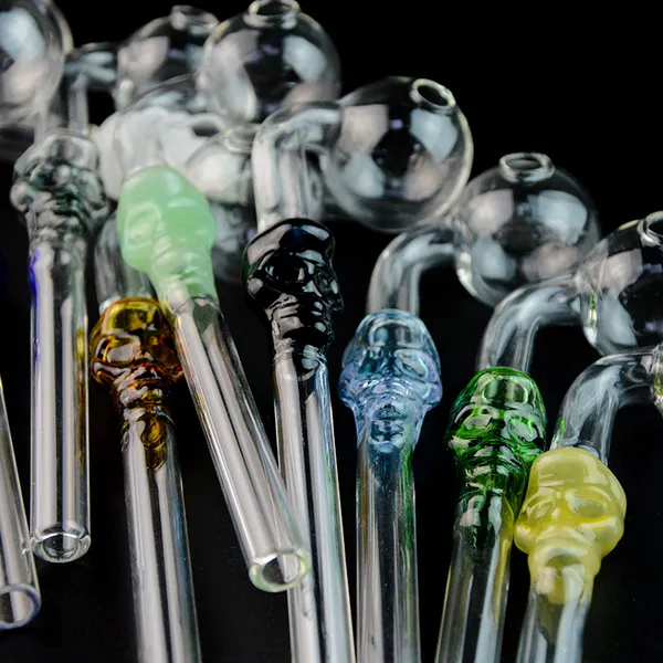 Venta al por mayor Esqueleto Estilo de bola única Pipas para fumar Enviar color al azar Vidrio Pyrex Quemador de aceite Tubería Aceite Accesorios para humo de uñas Quema manual para Dab Rigs Tube SW21