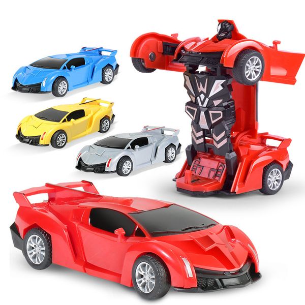 Venta al por mayor, variante de dibujos animados para niños pequeños, modelo de coche de juguete, mano creativa, robot de transformación de un paso