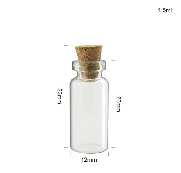 Venta al por mayor Frascos pequeños Cute Mini Wishing Cork Stopper Botellas de vidrio Viales Contenedores 0.5ml 1ml 1.5ml 2ml hasta 5ml 100 piezas