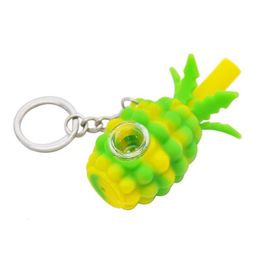 Groothandel kleine ananas sleutelhanger siliconen pijp hand pijpen tabak kleurrijke schattige bong met afneembare glazen kom waterpijpen