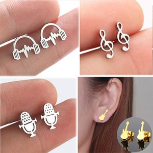 Petites boucles d'oreilles en acier inoxydable, guitare, Note de musique, casque, Microphone, pour femmes et hommes, bijoux cadeaux DJ, vente en gros