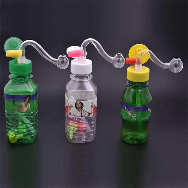 Venta al por mayor fumar agua dab rig bong botella de plástico quemador de aceite Bongs 10 mm Junta hembra con cuencos de vidrio y pajita de silicona