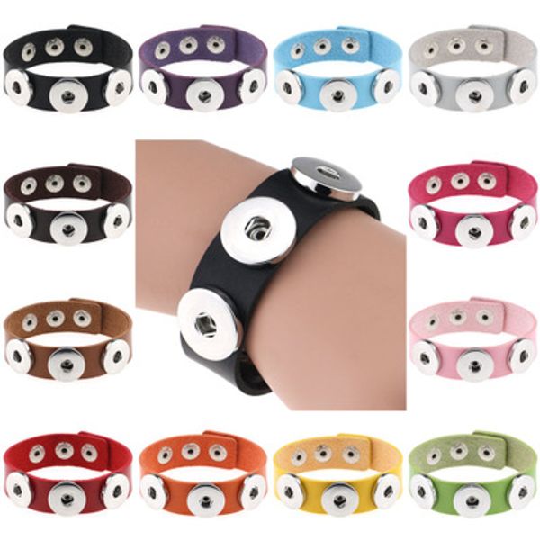 Vente en gros Snap Button BraceletBangles 14 couleurs Bracelets en cuir PU de haute qualité pour les femmes 18mm Snap Button Jewelry YD0358