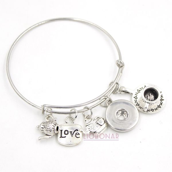 Gros Snap Bijoux Thé Bracelet Café Tasse À Thé Charmes Extensible Fil Bracelet Snap Bouton Bracelets pour Femmes Amant De Thé Cadeaux