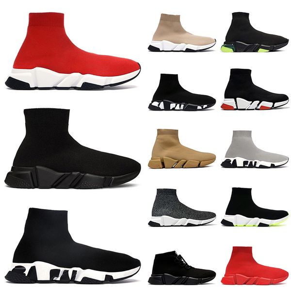 Venta al por mayor Zapatos de calcetines Pares Marca de lujo Mujeres Hombres Zapatos para correr con cordones Clásico Triple Negro Blanco Beige Calcetines amarillos Zapatillas de deporte Corredores Corredores Zapatillas de deporte para caminar