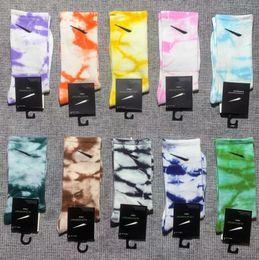 Groothandel Sokken Heren Dames Kousen Puur katoen 10 kleuren Sport Sockings Brief NK Kleur tie-dye printen MAAT EU34-44