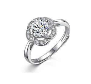 Groothandel Solid S925 Sterling Silver Rings Zirkon CZ Damond Rose Flower Opening Ring Valentijnsdag Gift voor Lover