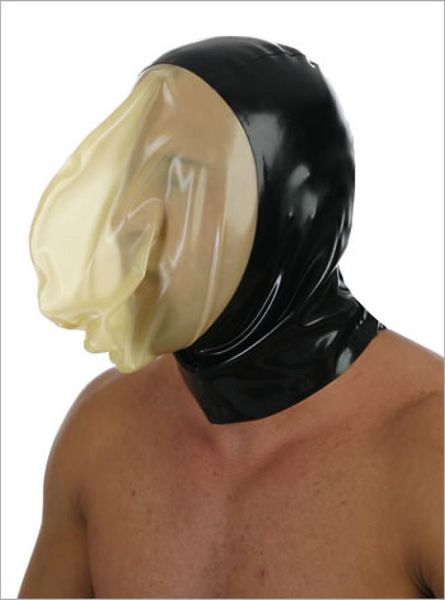 Gros-Spécial er Latex Caoutchouc Fétiche Masque Latex Capuche Dos Zippé S-XL Noir Avec Transparent Face3356949