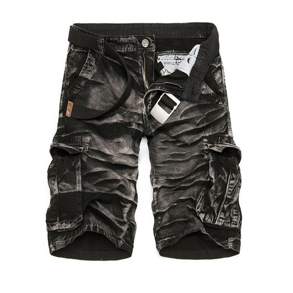 Vente en gros-Offre spéciale Bermuda Masculina Mens Cargo 2016 New Black Camouflage Shorts Hommes Coton Work Casual Shorts Plus Size No Belt