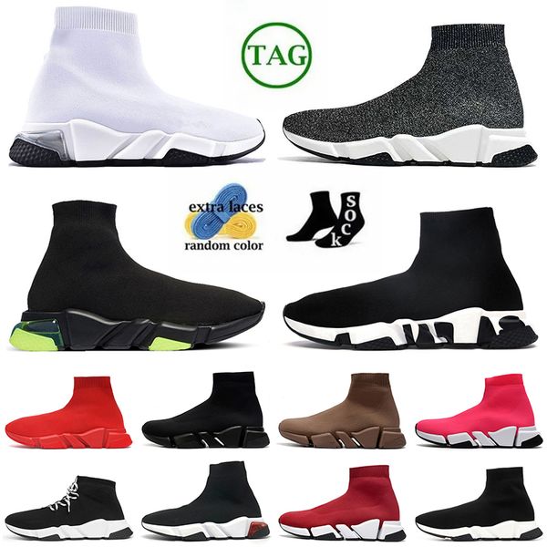 Venta al por mayor Speeds 2.0 Diseñador Calcetines casuales Zapatos Top OG para mujer Zapatillas de deporte para hombre Entrenadores de goma Fondos Plataforma Rojo Blanco Triple Mocasines negros Corredores marrones