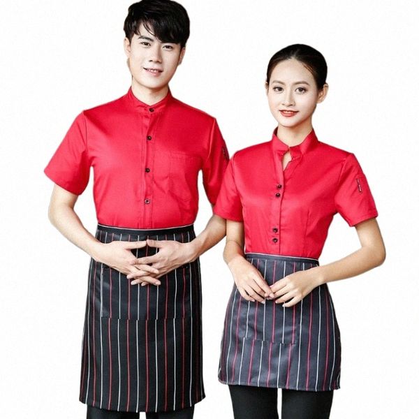 wholesale Spot Hôtel Serveur À Manches Courtes Avril Café Vêtements De Travail D'été Hot Pot Shop Uniforme Logo Personnalisé k8DE #