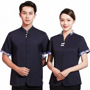 wholesale Spot Restaurant Travail Vêtements d'été à manches courtes Style chinois Maison de thé Serveur Uniforme Massage des pieds u4IZ #