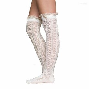 Groothandel- Leer Herfst Kopkousen Kousen Kousen Katoen Dij Hoge Kousing voor vrouwen Girls Sexy Hollow Over the Knie Socks 1