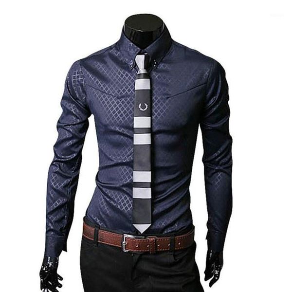 Chemises occasionnelles pour hommes en gros - Spring Automne Fashion Homme Géométrique Chemise à manches longues Tops Blouse de luxe Business Business Camisa Mascoul