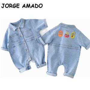 Groothandel lente baby meisje jongen romper lange mouwen denim jumpsuit geboren casual kleding E1045 210610