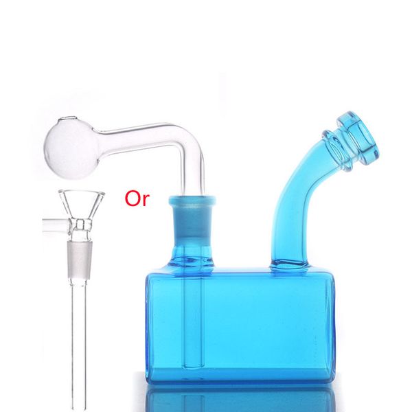 Grochettes de verre carré en gros de gréement Bong Bong Creative Mini Mini Pipe de brûleur à huile à eau bon marché avec mini bulle de 14 mm pour fumer