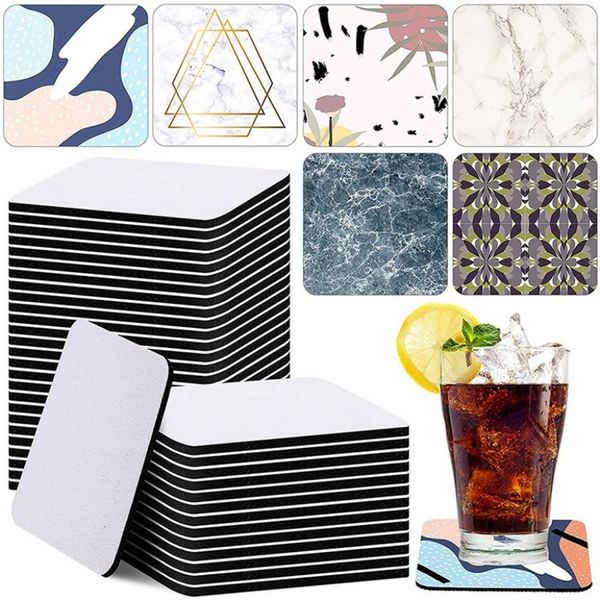 Gros Carré Sublimation Coaster Sublimation Blanc Tasse Tapis Blanc En Caoutchouc Dessous De Verre pour DIY Maison Cuisine Décor Via mer ss0112