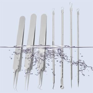 Groothandel roestvrijstalen zilveren Blackhead Remover Pimple Popper Tool Kit 7pcs Comedone Extractor Blemish Whitehead Extractie Popping KD1