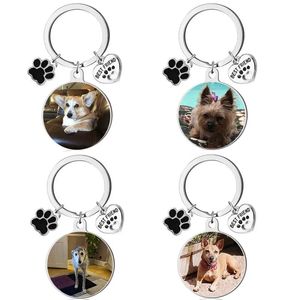 Porte-clés étiquette de chien en acier inoxydable, copie de photo imprimée en couleur, pendentif clé DIY, cadeau commémoratif pour chien, vente en gros