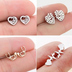 Boucles d'oreilles de médecine médicale en acier inoxydable, stéthoscope, électrocardiogramme, en forme de cœur, bijoux pour infirmière et médecin, cadeau, vente en gros