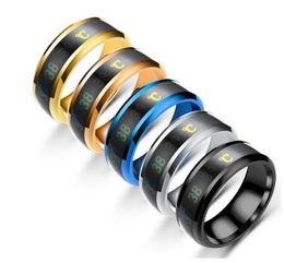 Gros anneaux en acier inoxydable Bijoux de mode Thermomètre intelligent anneau de mesure de la température Couple sonne cinq couleurs pour choisir