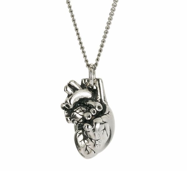 Collier avec pendentif en forme de cœur anatomique 3D simple et poli pour femme, en acier inoxydable, bijoux vintage en argent, maxi chaîne longue, bijoux pour elle NL25846