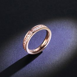 Groothandel - roestvrij staal met diamanten ring vrouwelijke titanium stalen accessoires enkele rij persoonlijkheid om vriendin sieraden te sturen