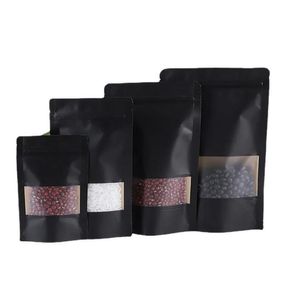 groothandel Opstaand zwart papier Frosted Window Self seal Bag Hersluitbare Snack Biscuit Coffee Gifts Heat Sealing Packaging Pouches