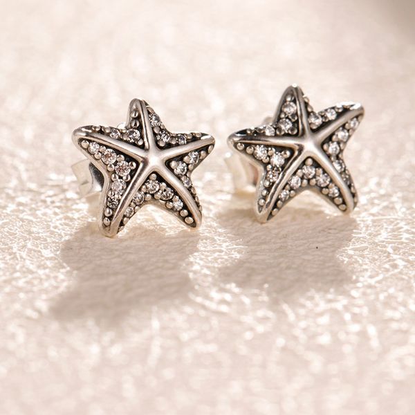 Vente en gros - Boucles d'oreilles Starfish CZ Diamond Stud pour Pandora 925 Pure Jewelry avec boîte d'origine Fashion Temperament Stud