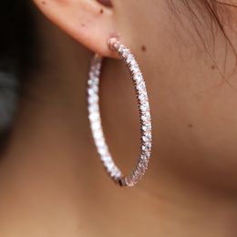 Vente en gros - argent sterling 48 mm à griffes complètes serties de zircone cubique cz étincelant bling cerceaux Huggie classique femmes cercle boucle d'oreille en or rose