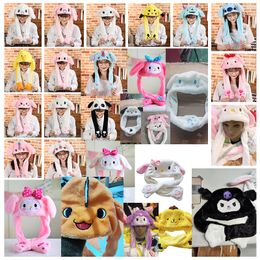 Venta al por mayor Stitch Cartoon Bunny Ear Move Hat Jumping up Toys Rabbit Girls Animal Plush Cosplay Cap Kids Party para adultos Ear Moving Anime Hat