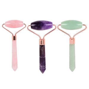 Groothandel Stone Jade Roller Beauty Skincare Tools Natural Crystal Rose Quartz Roller Face Massager voor gezicht, ogen nek, vermindert gezichtswallen