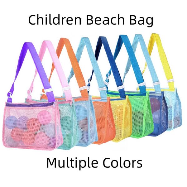 Venta al por mayor Bolsa de almacenamiento Bolsa de playa para niños Bolsa de playa de malla de un solo hombro Bolsa de organizador de recolección de juguetes portátil Bolsa de playa para niños de viaje al aire libre ajustable