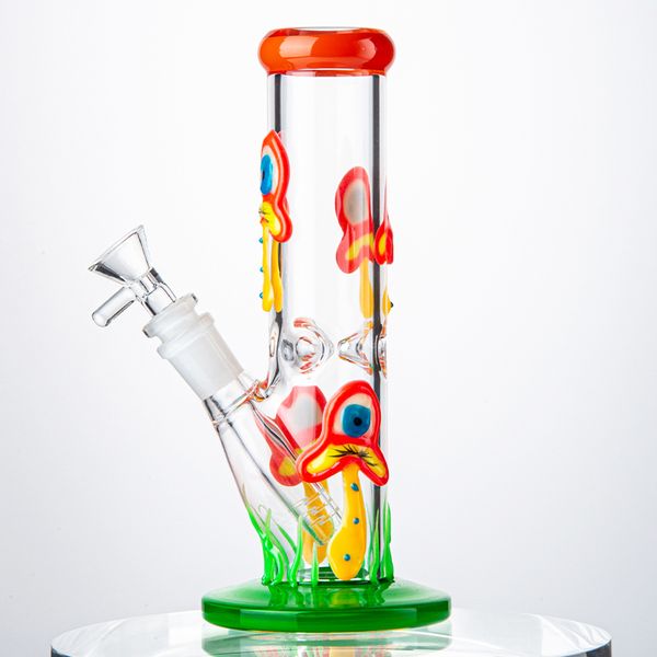 Venta al por mayor Recta 3D Estilo de setas Cachimbas Bongs Tubería de agua 18.8 mm Junta hembra con tazón de vidrio difuso Downstem Perc Oil Dab Rig Hookah Resplandor en la oscuridad LXMD20104